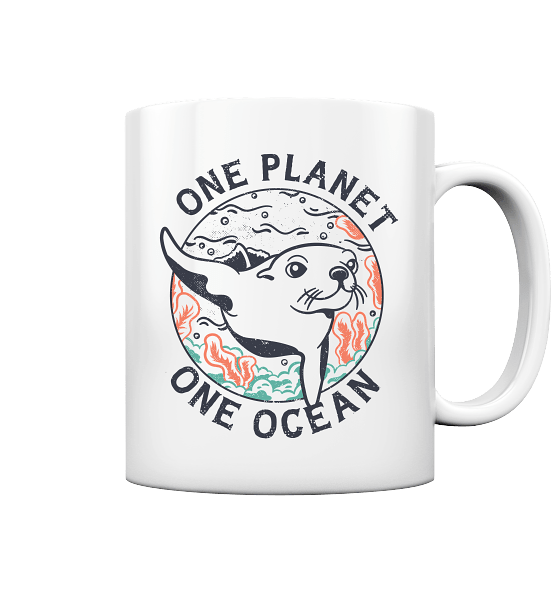 "One Planet One Ocean" Front Print - Tasse glossy