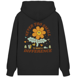 „Never Too Small“ Back Print – Organic Zipper
