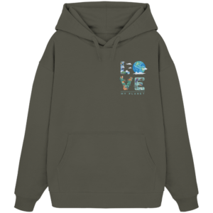 „Love Earth (My Planet)“ Back Print – Organic Oversize Hoodie