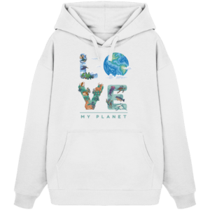 „Love Earth (My Planet)“ Front Print – Organic Oversize Hoodie