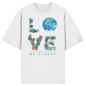 „Love Earth (My Planet)“ Front Print – Organic Oversize Shirt