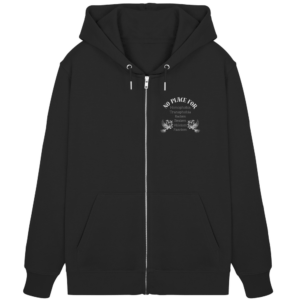 „No Place For“ Back Print White – Organic Zipper