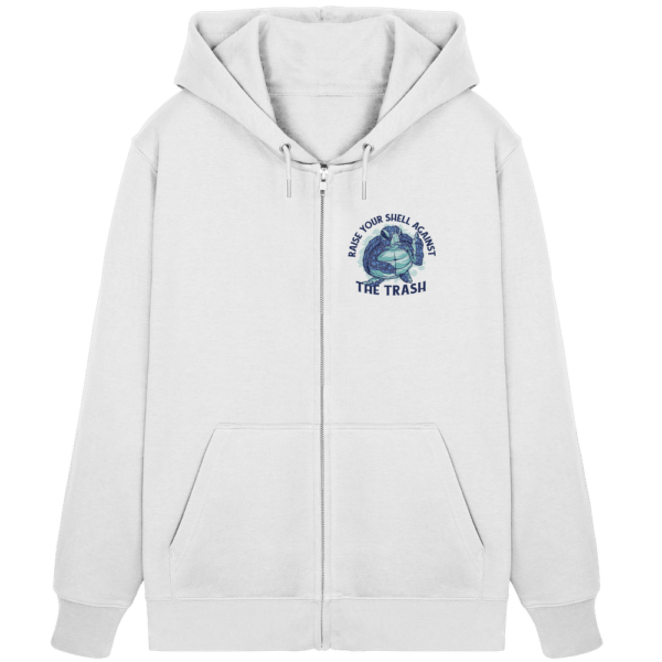 "Raise Your Shell Against The Trash" Back Print - Organic Zipper