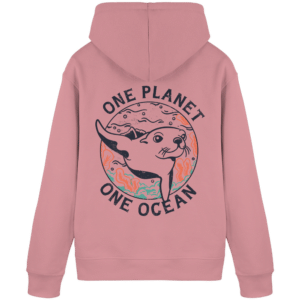 One Planet One Ocean Back Print Organic Basic Hoodie in Altrosa, Rückseite
