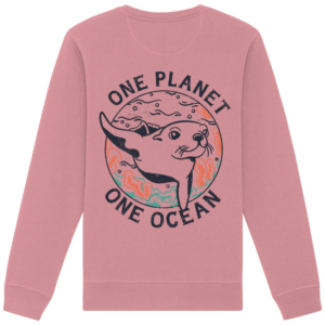 One Planet One Ocean Back Print Organic Basic Unisex Sweatshirt in Altrosa, Rückseite