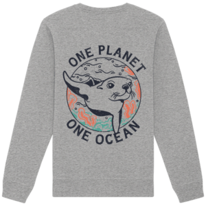 One Planet One Ocean Back Print Organic Basic Unisex Sweatshirt in Graumeliert, Rückseite