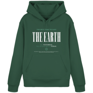 Save the Earth Organic Basic Hoodie in Flaschengrün, Vorderseite