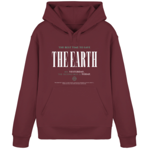 Save the Earth Organic Basic Hoodie in Burgund, Vorderseite