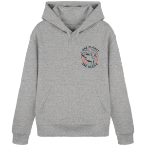 One Planet One Ocean Back Print Organic Basic Hoodie in Graumeliert, Vorderseite