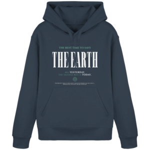 Save the Earth Organic Basic Hoodie in Tintengrau, Vorderseite