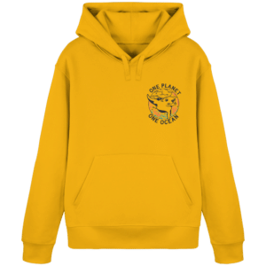 One Planet One Ocean Back Print Organic Basic Hoodie in Gelb, Vorderseite