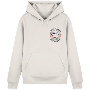 One Planet One Ocean Back Print Organic Basic Hoodie in Vintage-Weiß, Vorderseite