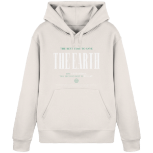 Save the Earth Organic Basic Hoodie in Vintage-Weiß, Vorderseite