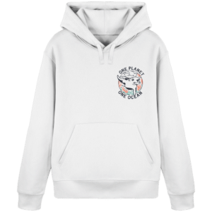 One Planet One Ocean Back Print Organic Basic Hoodie in Weiß, Vorderseite
