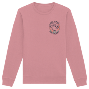 One Planet One Ocean Back Print Organic Basic Unisex Sweatshirt in Altrosa, Vorderseite