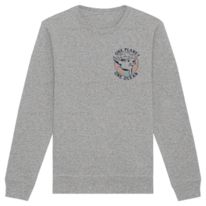 One Planet One Ocean Back Print Organic Basic Unisex Sweatshirt in Graumeliert, Vorderseite