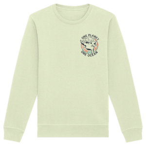 One Planet One Ocean Back Print Organic Basic Unisex Sweatshirt in Salbeigrün, Vorderseite