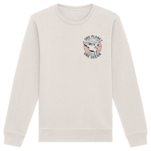 One Planet One Ocean Back Print Organic Basic Unisex Sweatshirt in Vintage-Weiß, Vorderseite