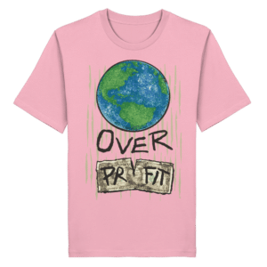 Earth Over Profit Front Print Organic Shirt in Zartrosa, Vorderseite