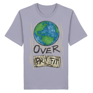 Earth Over Profit Front Print Organic Shirt in Lavendel, Vorderseite