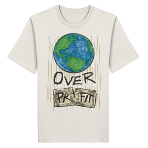 Earth Over Profit Front Print Organic Shirt in Weiß, Vorderseite