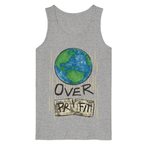 Earth Over Profit Front Print Organic Tank Top in Graumeliert, Vorderseite