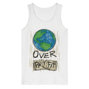 Earth Over Profit Front Print Organic Tank Top in Weiß, Vorderseite