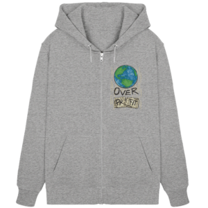 Earth Over Profit Front Print Organic Zipper in Graumeliert, Vorderseite